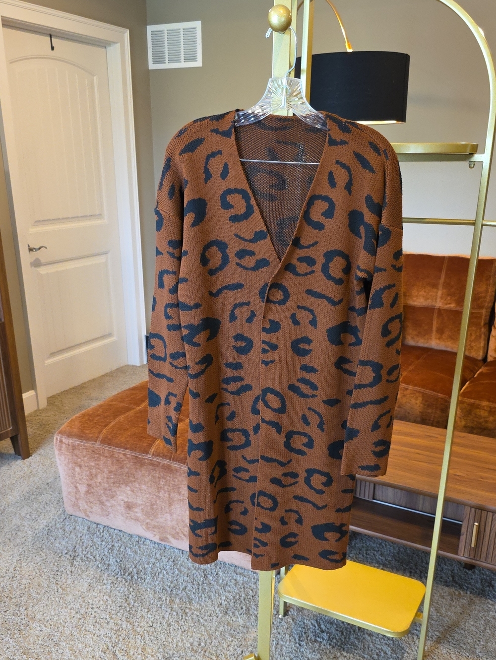 Brown Leopard Print Open Cardigan